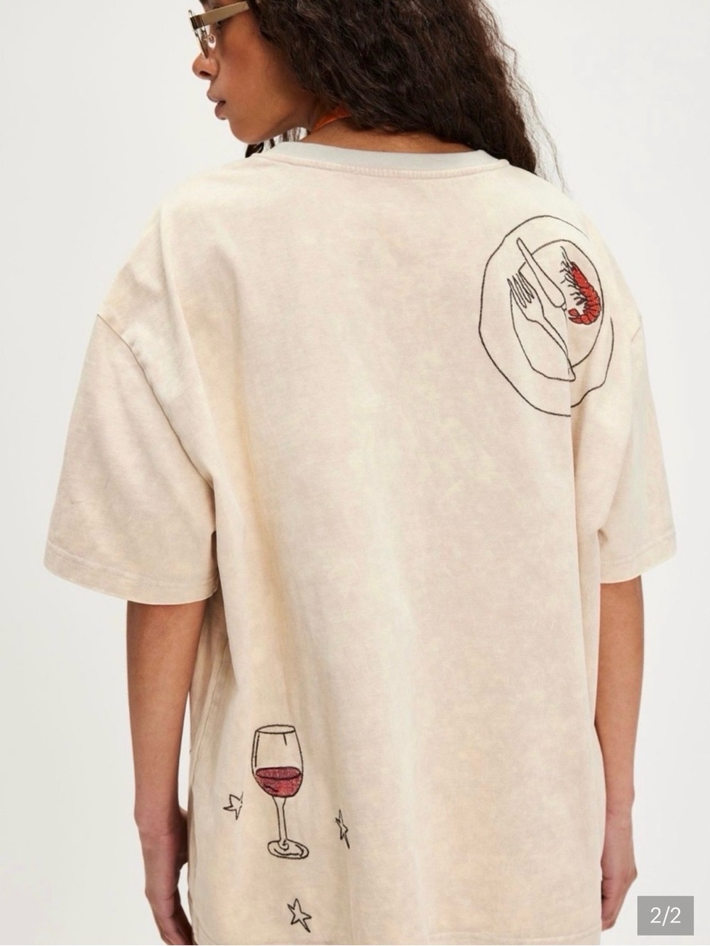 NWT Free People x Denim & Bone Dinner Party Embroidered Tee - Picture 2 of 7
